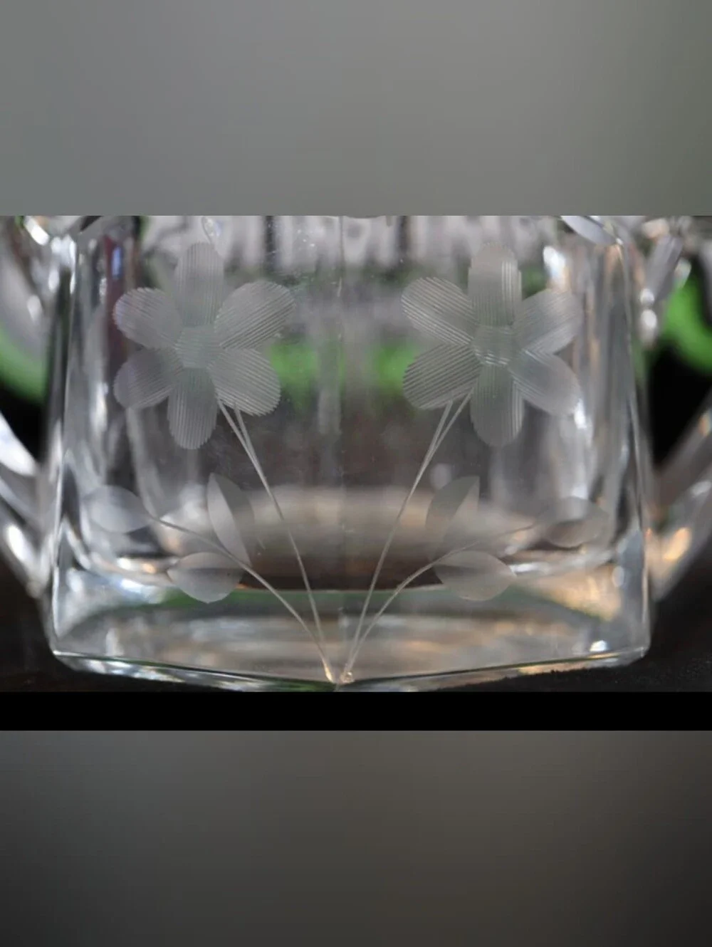 Vintage Heisey Quator Etched Floral Heavy Glass Creamer & Sugar Bowl Set